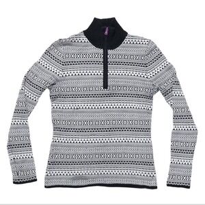 Title Nine Half Zip Pullover Medium Black White Fair Isle Nordic Sweater Hoodie